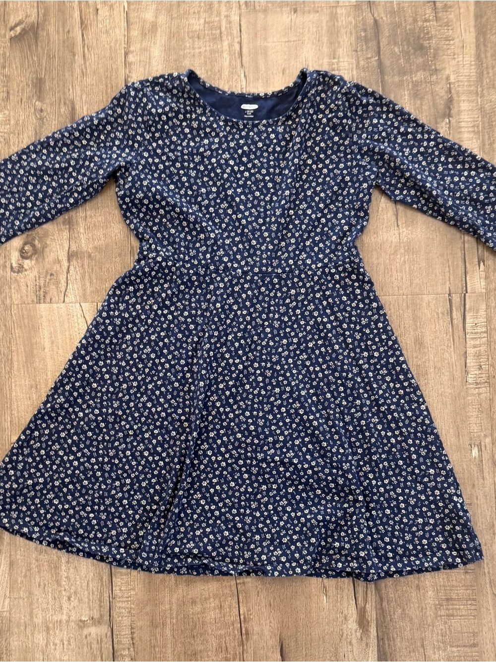 Old Navy Navy Blue Floral Long-Sleeve Fit & Flare Dress